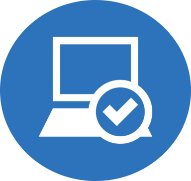 Icon image of a computer monitor with a checkmark along the side
