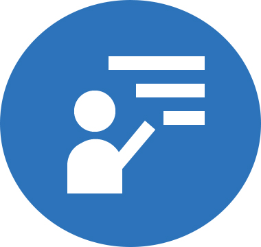 Icon image of an instructor pointing to text on a board