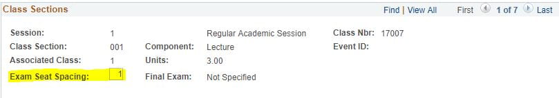 Screenshot of the Class Sections section within the Exams tab on the Maintain Schedule of Classes screen in LionPATH