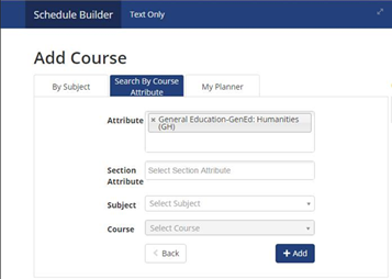 Screenshot of how you can search for course attributes in Schedule Builder.